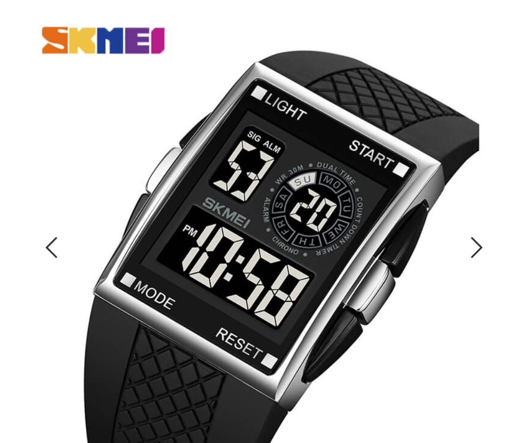 SKMEI – 1967 – Digital LED Multifunction Alarm Electronic Waterproof Watch – Silver/Black