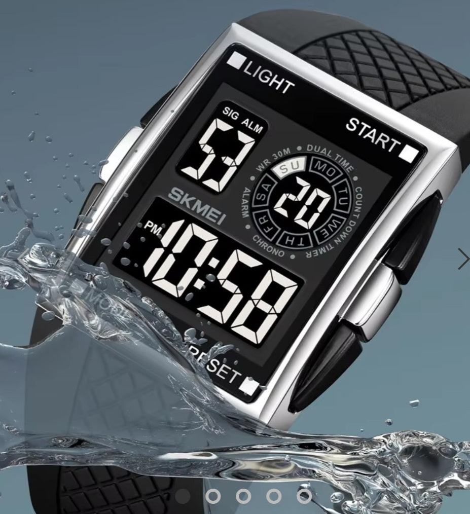 SKMEI – 1967 – Digital LED Multifunction Alarm Electronic Waterproof Watch – Silver/Black