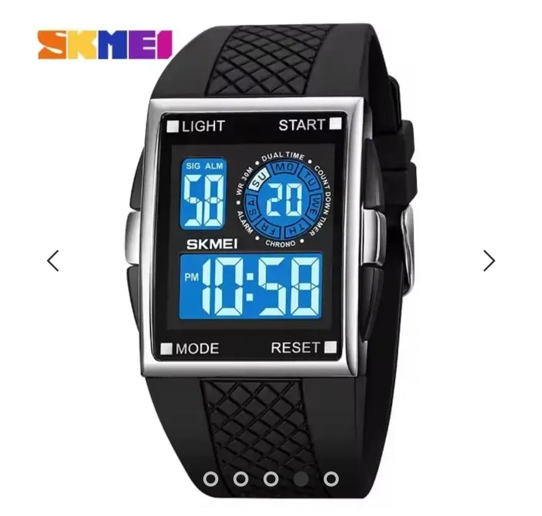SKMEI – 1967 – Digital LED Multifunction Alarm Electronic Waterproof Watch – Silver/Black