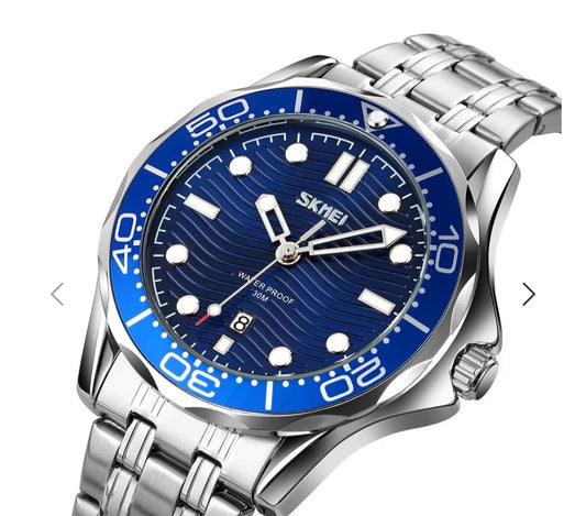 Skmei – 9276 – Quartz Casual Luxury Business Analog Watch – silver/blue-steel